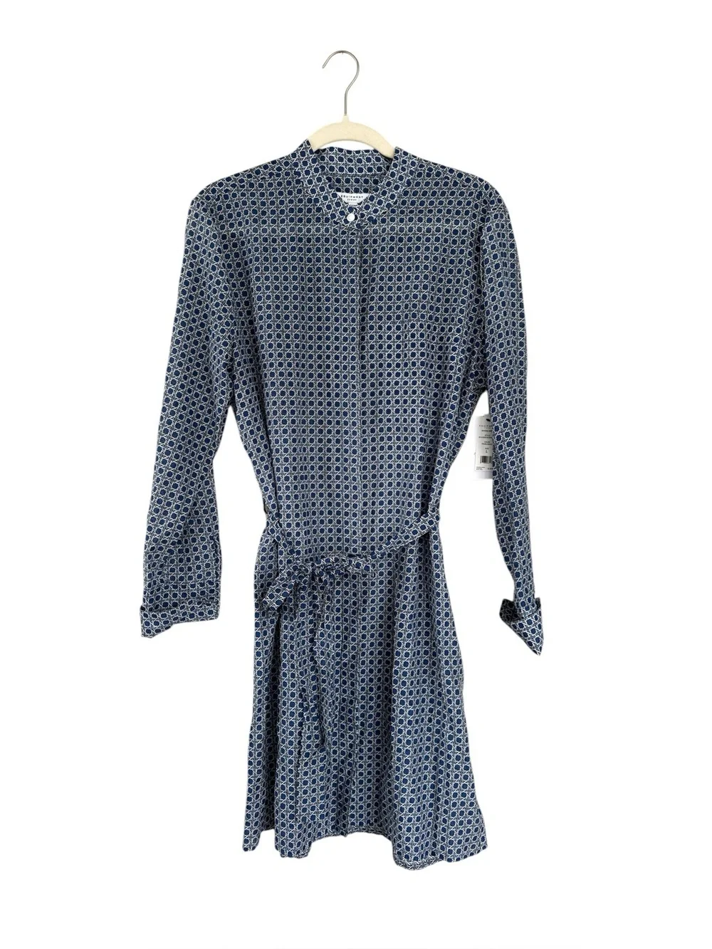 Equipment Femme Ravena Dress Blue Geometric Print Belted Shirt Dress L NWT